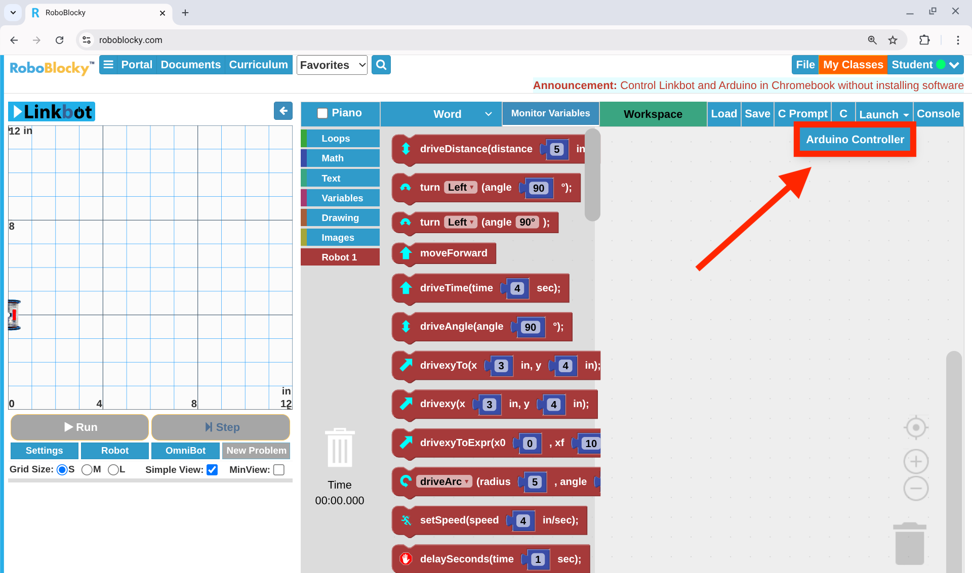 Launch Arduino Controller and Update Firmware (Chromebook)